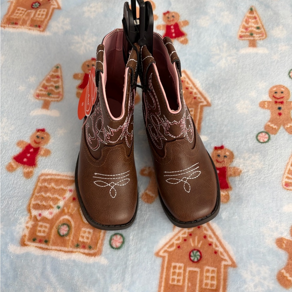❤️Kids Brown and Pink Cowboy Boots New Size 8 Wonder Nation - Picture 5 of 16
